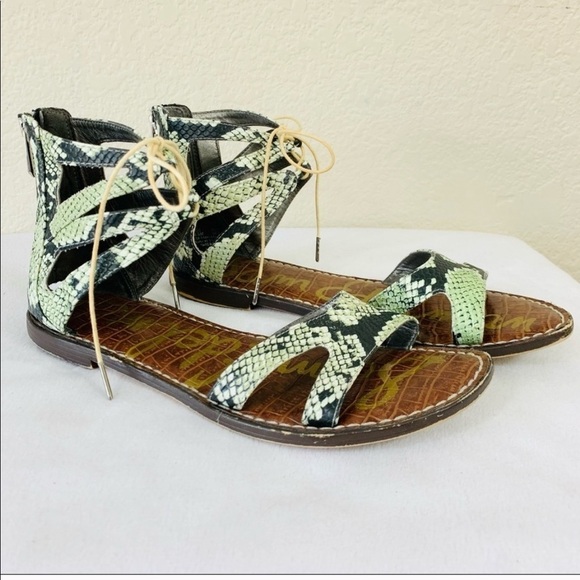 Sam Edelman Gwenna Snake flat sandal w/ zip & tie - Picture 2 of 5